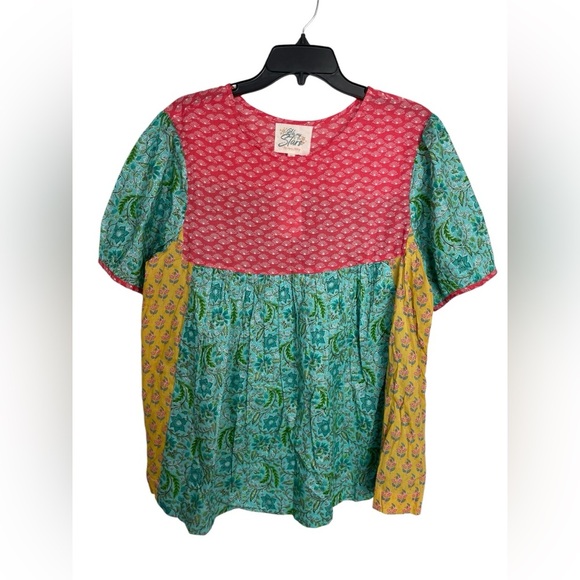 NWT Layerz Clothing Oh My Stars Mixed Print Short Sleeve 100% Cotton Top Size M - Picture 1 of 12